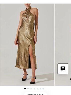 Astr the Label gold halter gown